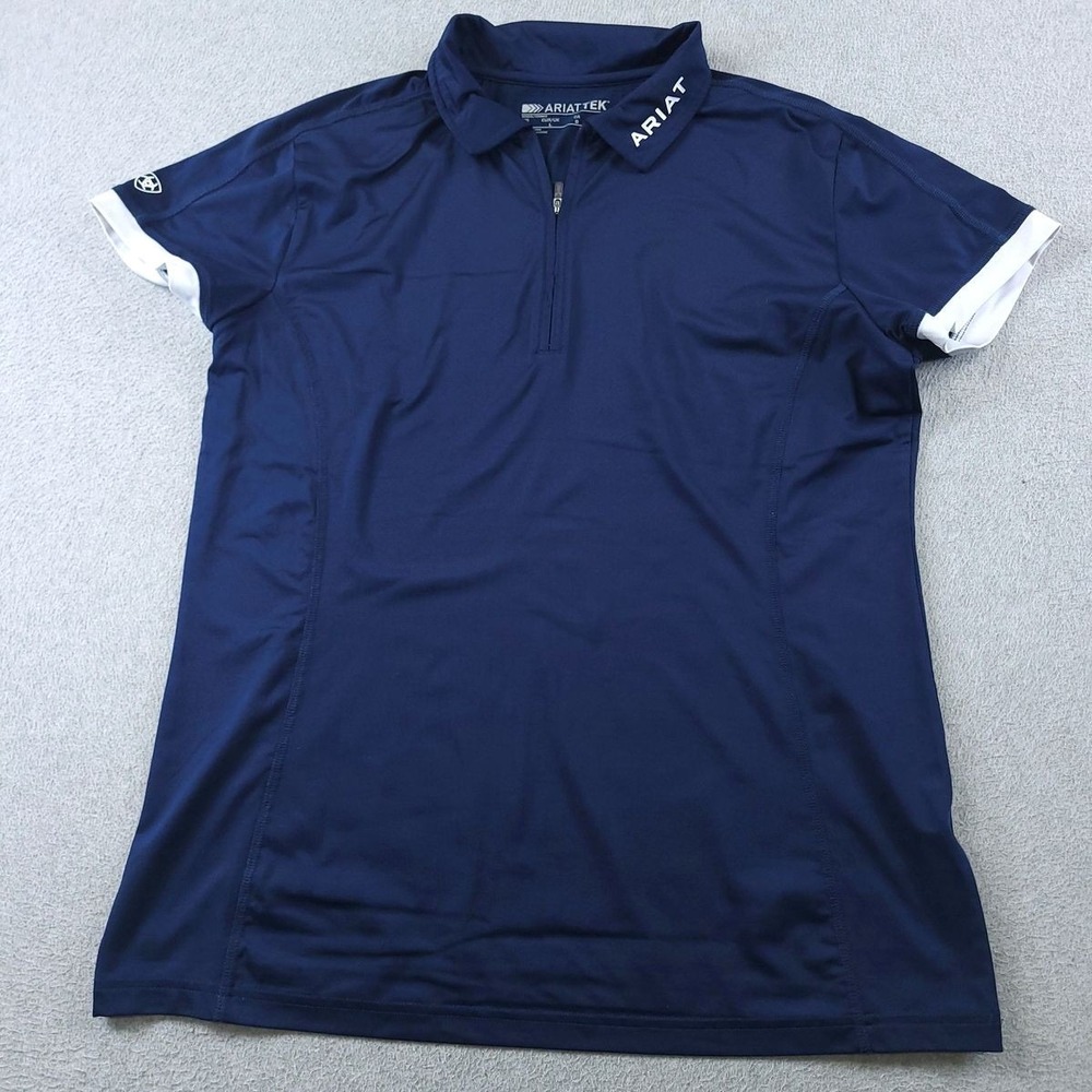 Ariat Quarter Zip Polo Womens Large Navy Bandera UPF 50 Moisture Wicking Stretch